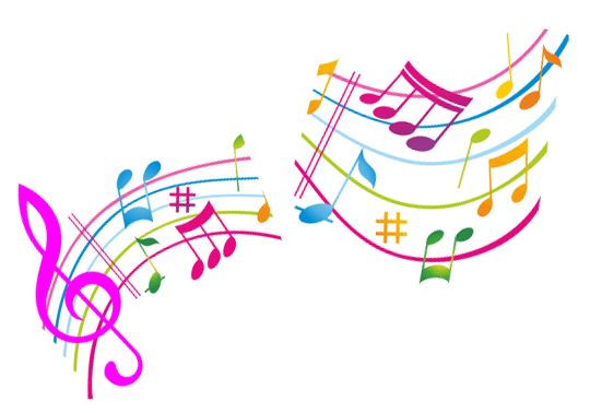 Whimsical music notes and staff 