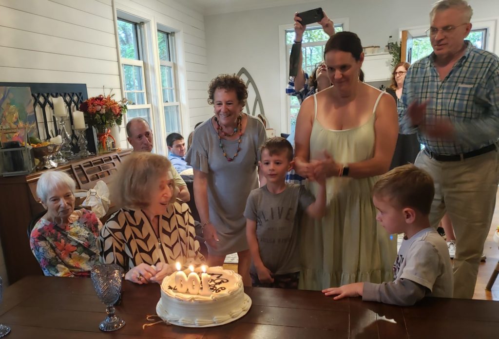Leah Bergen and family with birthday cake