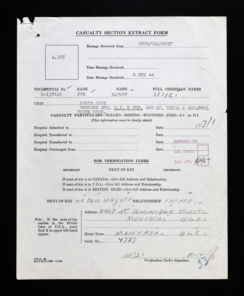 Issie Mayoff Casualty Section Extraction Form