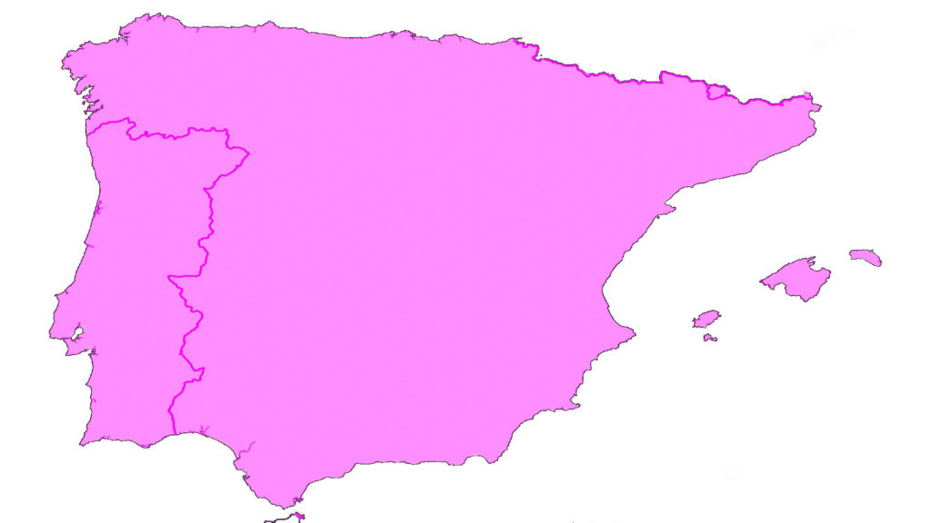 Outline of Iberian peninsula, showing the border between Portugal and Spain