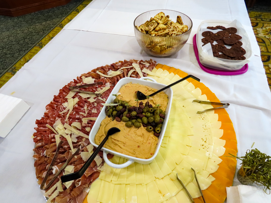 Large platter of cheese, meats and dip