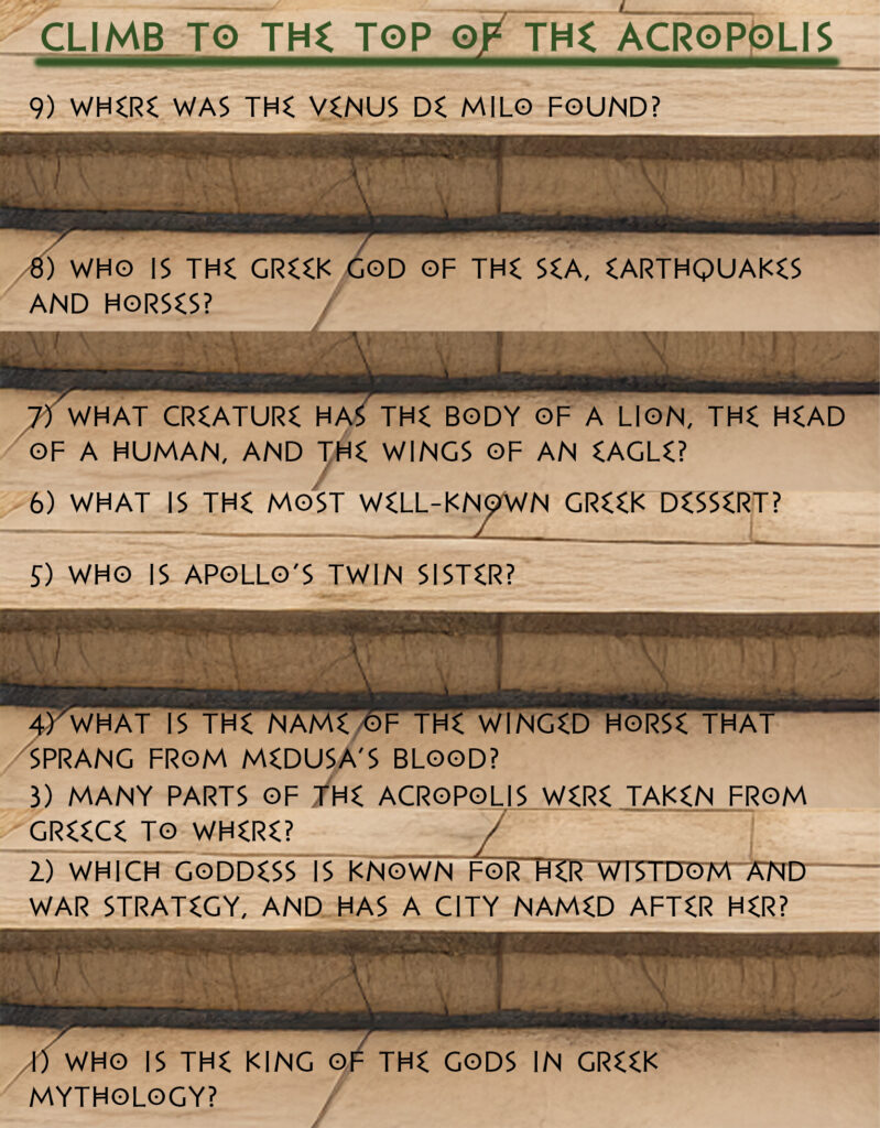 A picture stone steps with a question on each of 9 numbered steps, from bottom to top